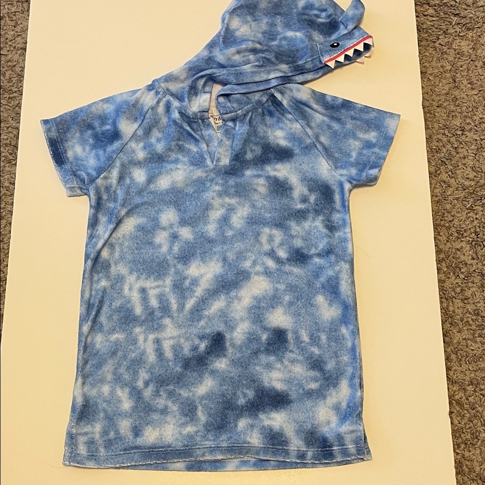 ANDY& EVAN Blue Tie-Dye Shark Hoodie Swim Coverup Size 3T